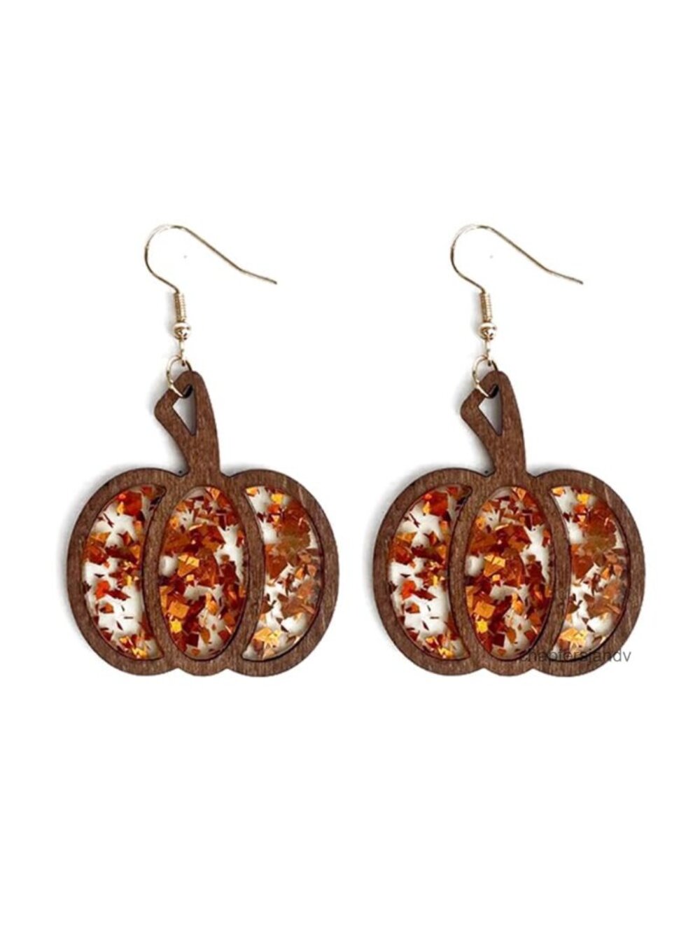 Wood & Resin Pumpkin Drop Earrings Thanksgiving Christmas Jewelry